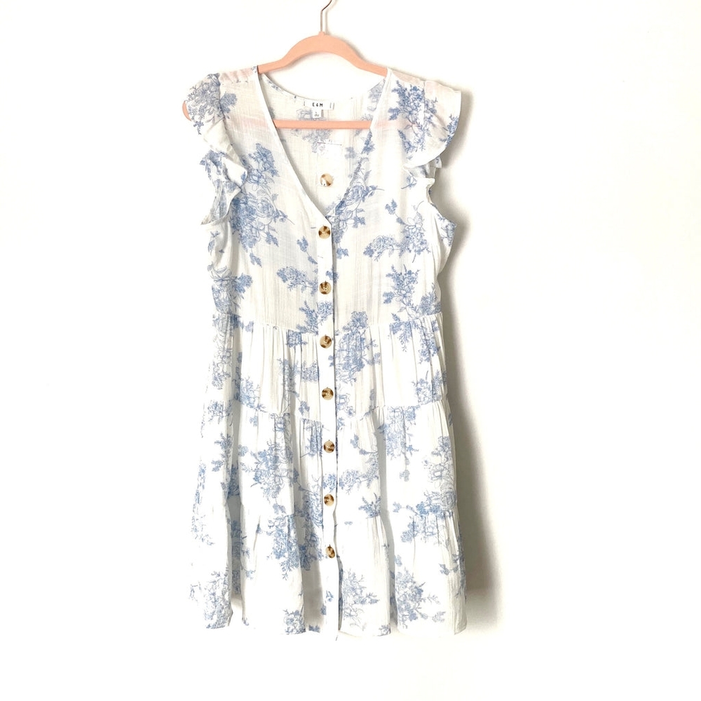 E&M white and blue baby doll dress